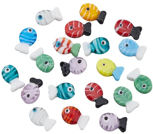 PONABEADIY 1 caja de 25 cuentas de Cristal con Forma de Pez Y Agujero, Hechas A Mano, con Diseño de Animales Marinos Y Oceánicos, de Murano, con Dibujos Animados, para Hacer Joyas, Pulseras, Collares,