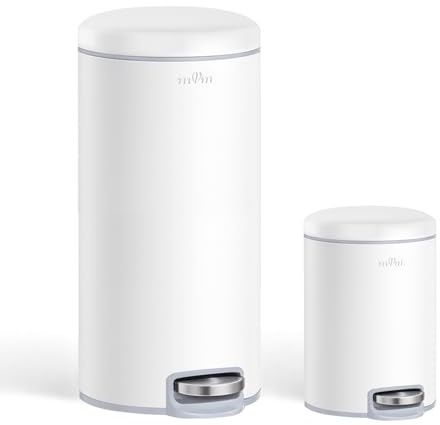 mVm Poubelle de cuisine, poubelle ronde à pédale en acier inoxydable de 5 + 30 litres pour salle de bain, poubelle avec couvercle et seau intérieur