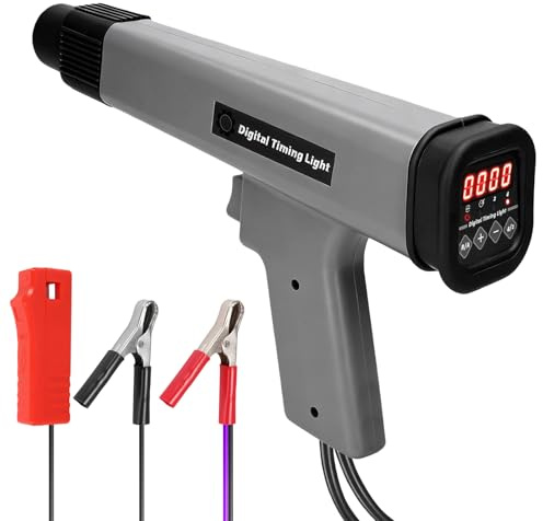 Zündlichtpistole mit LED-Digitalanzeige, Stroboskoplampe 9-16 V Zündzeitpunktpistole mit Robusten Krokodilklemmen für 2-Takt- und 4-Takt-Benzinmotoren, Zündzeitpunkt Erkennungswerkzeug