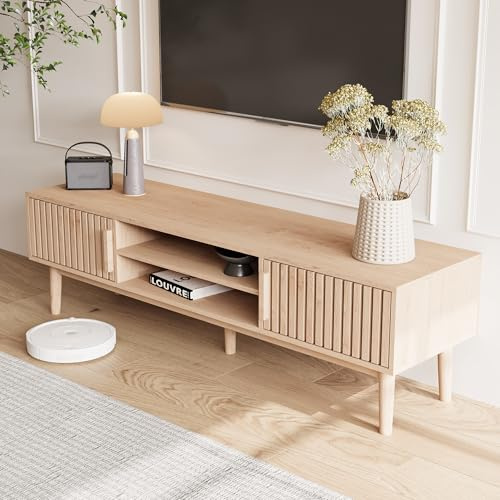 RXMORI Mobile TV basso con armadi e porte, tavolo consolle TV in legno, mobili da soggiorno, mobili contemporanei, mobili, mobile TV, 150 x 48 x 40 cm (mobile TV, colore legno)