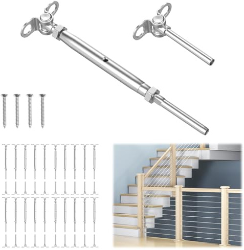 RailinGo RGW01 Lot de 20 paires de câbles d'escalier à angle réglable de 0,3 cm, matériel de tendeur à bascule pour poteaux en bois de 5,1 x 5,1 cm, 10,2 x 10,2 cm, kits de garde-corps en fil d'acier