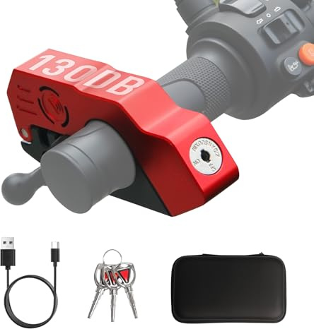 Motorcycle Grip Lock 130DB Alarm, Heavy Duty Motorcycle Locks Anti Theft | IP65 Waterproof Brake Lock, Motorcycle Lock Alarm System, Aluminum Alloy Throttle Lock for Moped, Dirt Bike, Scooter,ATV(Red)