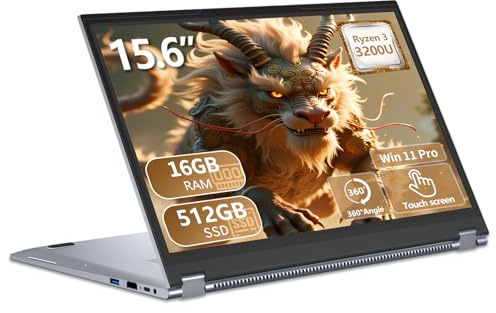 PC Portatile 2 in 1, Notebook R3 3200U CPU, Win 11 PC Portatile 16 GB RAM 512 GB SSD, 15,6 Pollici Notebook 1080P Touchscreen Flip 360°, Radeon Graphics GPU, Laptop con RJ45+USB 3.0+Mini-HDMI+Webcam