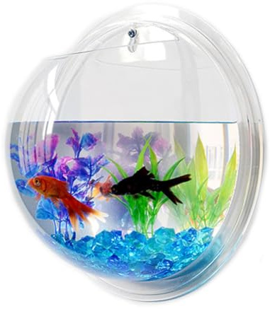 SEWACC Wall Mounted Acrylic Fish Tank 17cm Hanging Aquarium Bowl for Home Decor with Nail Installation, Suitable for Betta and Small Aquatic Pets Random Color