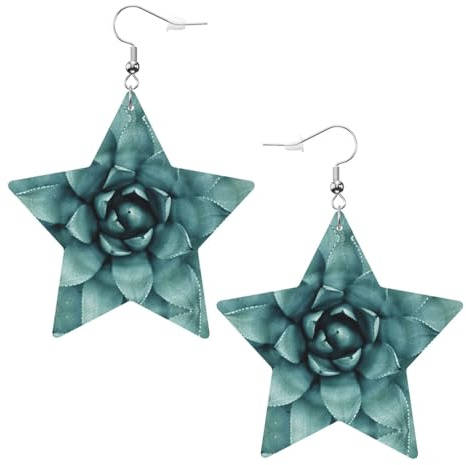 Succulent Plant Women's Fashion Earrings, Celestial Dangle Earrings, Star Shape Jewelry for a Versatile