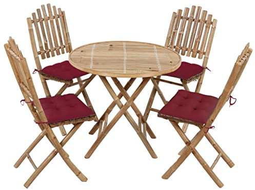 Mokuyary 5-TLG. Garten-Essgruppe mit Kissen Klappbar Bambus sitzgarnitur Outdoor,Essgruppe,Gartenmöbel Set wetterfest für den Balkon,Gartenstühle,Terrassenmöbel 40 x 40 x 7 cm