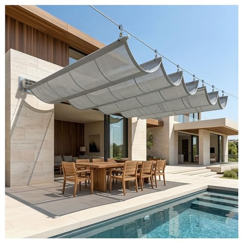Wave Shade Vele Retrattili,vela d'ombra del'onda,Retrattile Onda Pergolato A Tettoia Copertura,Pergola Retrattile for Esterni, traspirante Vela Wave Shade(W1.5*L5m/W4.92*L16.41ft)