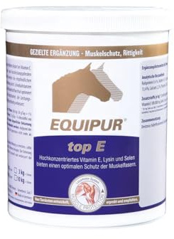 Equipur top E | 1 kg | Ergänzungsfuttermittel für Pferde | Zur ernährungsphysiologischen Unterstützung des Muskelstoffwechsels | Mit Vitamin E, Selen und Lysin | Pulver