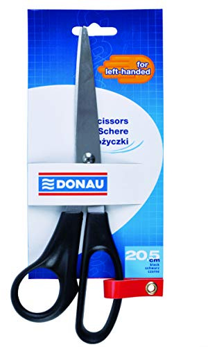 DONAU 7920101PL-01 Universalschere für Linkshänder Edelstahl Scheren Ergonomische Kunststoff Griff, 20,5 cm Hochwertigem, Rostfreiem Stahl Spitz/ für Büro, Schule und Zuhause/ Schwarz