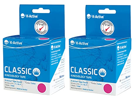 K-Active Kinesiologie Tape Classic PINK, wasserabweisend und hypoallergen, 50 mm x 5 m, 2 Rollen