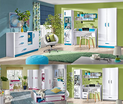 QMM TraumMoebel Jugendzimmer Kinderzimmer komplett Thiago Set B Schrank Standregal Schreibtisch Wandregal Kommode NEU