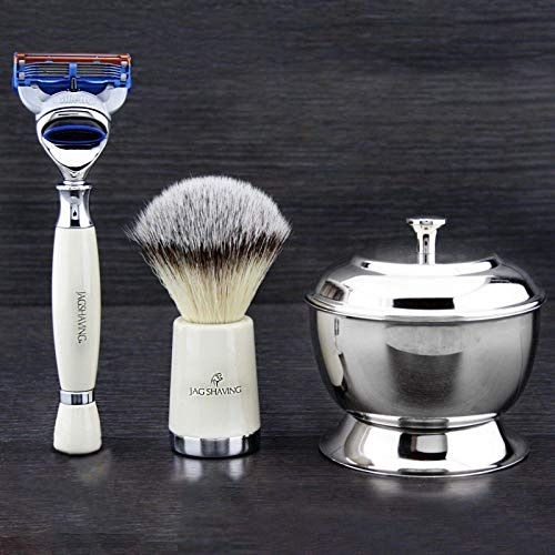 PREMIUM RASIER SET mit 5 edge gaskartuschen Rasierapparat synthetischer Haarbürste Rasierschale aus Edelstahl
