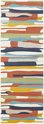 Livabliss Atlanta Boho Teppich für Wohnzimmer und Schlafzimmer - 80x220 cm, Geometrisches Muster, Skandinavisch Modern in Orange, Blau, Beige