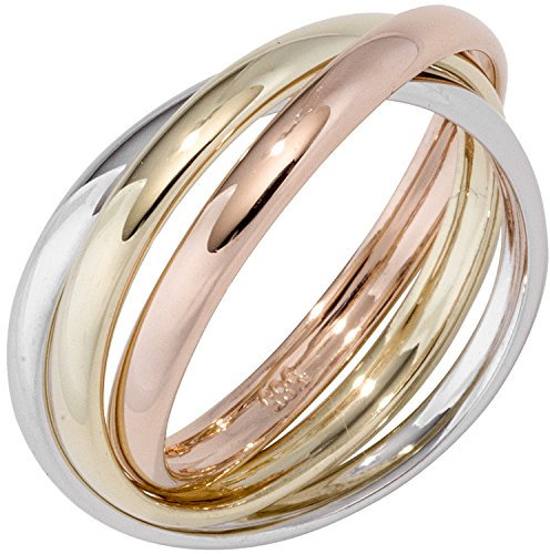 Jobo Damen-Ring Wickelring aus 14 Karat 585 Gold Tricolor verschlungen Größe 58