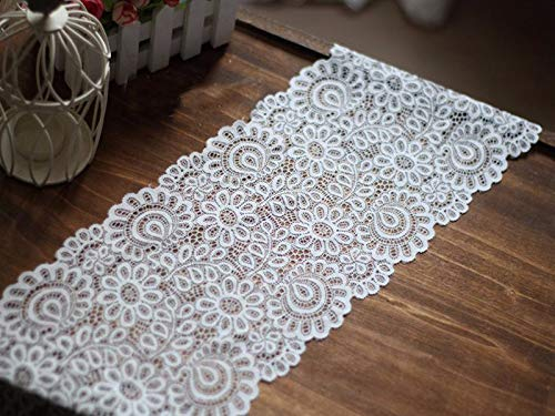 Yulakes 3 Yard 22 cm schwarz weiß Spitze Stoff DIY Handwerk nähzubehör Dekoration zubehör für kleidungsstücke elastische Spitzenbesatz (weiß)