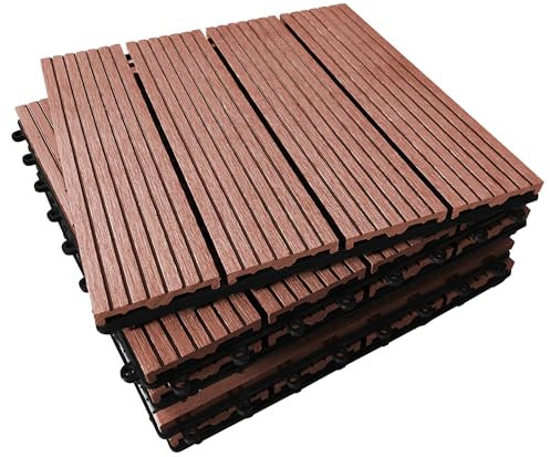 CLICK-DECK Composite Decking Tiles | Patio, Balcony, Concrete, Hot Tub Deck Tiles | 30x30cm Square Connect Flooring | Easy Installation | Low Maintenance | Great Drainage (6x Deck Tiles, Colorado)