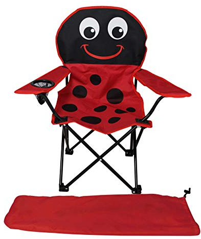 FineHome Kinder Anglersessel Faltstuhl mit Getränkehalter und Tasche 'Marienkäfer' - Rot, Stahl und Polyester, Camping