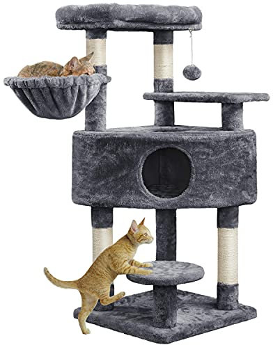 Yaheetech 117cm Cat Tree Tower for Indoor Cats, with Larger Top Plush Perch, Luxurious Condo, Sisal Scratching Post, Pet Standing Activity Centre for Kittens, Dark Grey