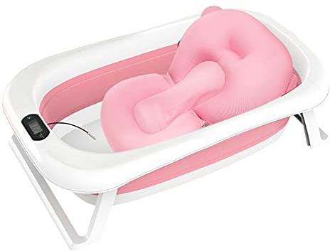 Babybadewanne, Faltbar Kinderbadewanne mit Gestell Hängende Matratze Thermometer|PP|Rosa