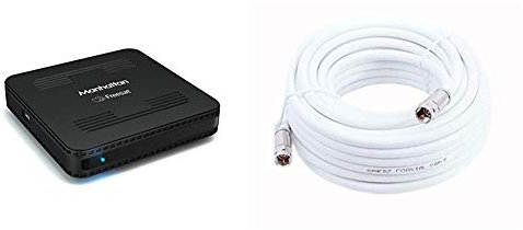Manhattan SX Freesat HD Box, Black & Smedz 10 m RG6 Satellite TV Coax Cable Extension Kit with Fitted Compression F Connectors for Sky HD, Freesat & Virgin - White