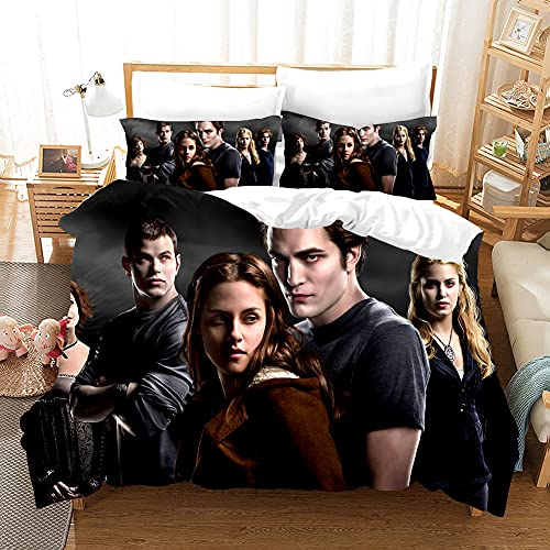 PTNQAZ Movie Twilight Bettwäsche-Set, 3D-Druck, Bettwäsche mit Kissenbezügen, Tagesdecke, Doppel- und Kingsize-Bettwäsche für Schlafzimmer (Einzelbett, 1)