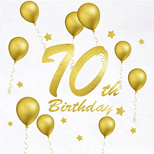 Servietten Geburtstag Gold Servietten 70. Geburtstag, Servietten 33x33 cm 20 Stück Happy Birthday Servietten for Frau Mann 70iger Geburtstag Deko Tischdeko Geburtstag Sparkling Celebration