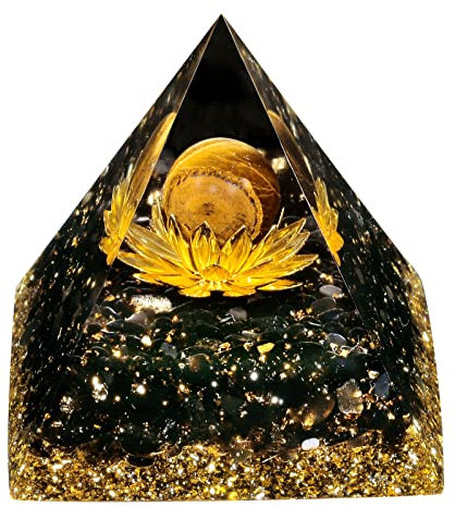 Nupuyai Esfera de ojo de tigre, flor de loto, chakra, pirámide de cristal curativo, con caja de regalo, adorno espiritual de piedra energética, punta de cuarzo, estatuilla de energía para protección