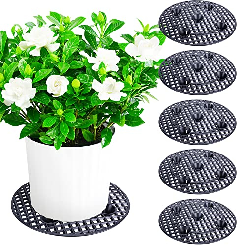 LFUTARI Paquete de 6 elevadores de macetas grandes de 15 pulgadas, soportes resistentes para plantas, platillo para evitar la putrefacción y daños en el patio y la terraza (40 cm, 6 piezas, negro)