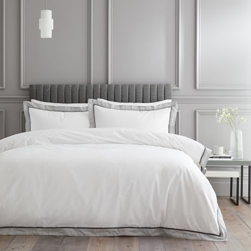 Bianca Mayfair 200 Thread Count Cotton Double Duvet Cover Set with Pillowcases, White, Silver Grey