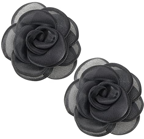 Create idea 2 Stück Rose Blume Charms Schuhclips Schuhschnallen Abnehmbare Schuhe Dekoration Zubehör für Frauen Damen Mädchen, Schwarz 6.5cm