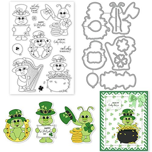 INFUNLY Leprechaun Durchsichtige Stempel Und Stanzformen Für Die Kartenherstellung Happy Wörter Gummistempel Niedlicher Kobold Stanzformen Banner Stanzungen Für Scrapbooking Dekor