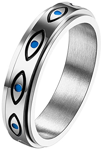 JewelryWe Schmuck Fidget Angst Ring Damen Herren 5mm Augen von Gott Edelstahl Drehbarer Anti Stress Band Bandring mit Gravur, Silber Größe 62