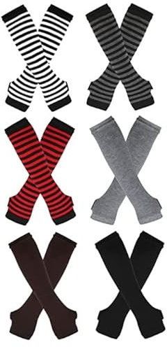 KOMUNJ 6 Paar Frauen Lange Fingerlose Handschuhe, fingerlose Handschuhe dehnbare Fäustlinge gestrickte Armstulpen für Handgelenk mit Daumenloch Über (5-Stile)