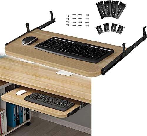 LILUKO Cassetto per Tastiera Estraibile, Vassoio per Tastiera in Legno a 5 Colori sotto la scrivania Scorrevole, Supporto per Tastiera Regolabile in Altezza, per Ripiani per Tastiera e Mouse, caric