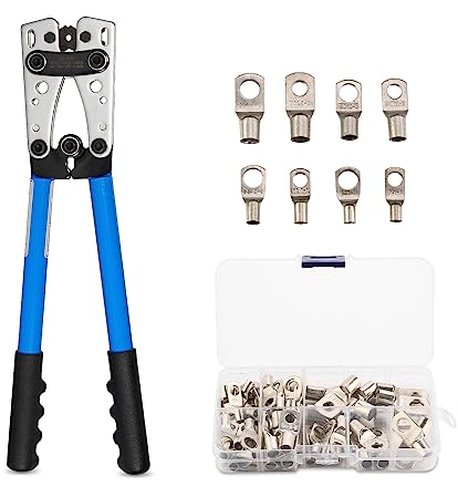 TEENO Pinza crimpatrice a Cricchetto con Tagliacavi - AWG 10-0, 6/10/16/25/35/50 mm², Pinza per Elettricista con Impugnatura Antiscivolo