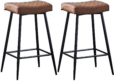 AINPECCA Bar Stools Set of 2 PU Brown Barstools with Black Metal Legs Kitchen Island Stools, High Bar Chairs for Island Counter, Pub, Bistro