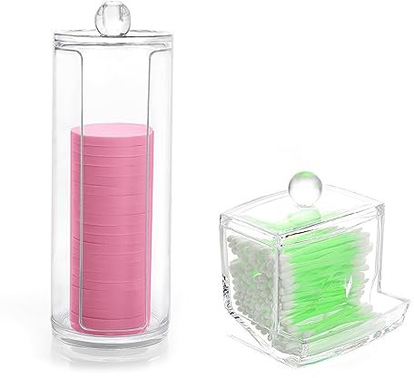 GIGIIS 2 Pezzi Contenitori Cotton Fioc e Dischetti Struccanti Acrilici Barattolo Porta Dischetti Cotone Trasparente Porta Cotton Fioc e Dischetti Struccanti per Bagno Viaggio Tovaglia