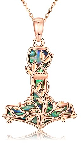 CUPENDA Thor Hammer Halskette Sterling Silber Mjolnir Baum des Lebens Anhänger mit Roségoldenem Nordic Wikinger Schmuck Geschenke für Damen