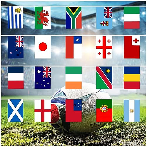 YOFANUP Lot de 4 fanions pour la coupe du monde de rugby 2023, fanions en tissu double face pour la coupe du monde de rugby, fête, bar, club, jardin, rue