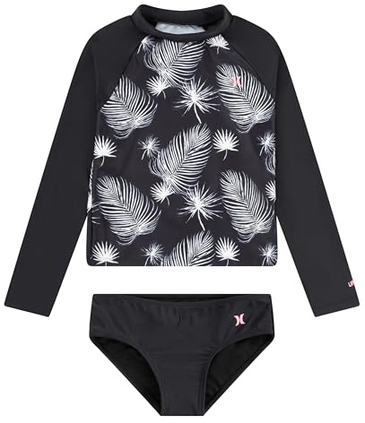 Hurley Maillot de Bain Rashguard à Manches Longues pour Fille, Noir/sail, 14