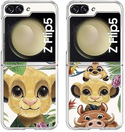 [2 Stück] Handyhülle für Samsung Galaxy Z Flip 5 5G 6,7 Transparent,TPU Silikon Matt Stoßfest Cover Niedlich Kawaii Lion Motiv Karikatur Manga Muster Case für Samsung Z Flip 5 5G Hülle