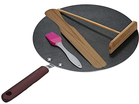 Tidyard Sartén antiadherente de 48 cm, antiarañazos, antiadherente, para crepes, panqueques, parantha, bacon, huevos, con esparcidor y espátula