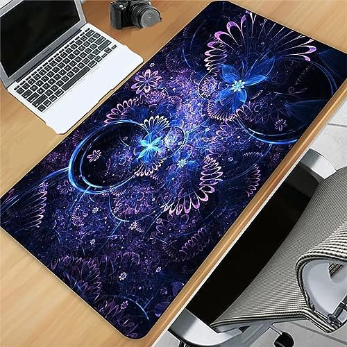 Alfombrilla de Ratón Grande XXL 1200x600x2mm Gaming Mouse Pad Flor Abstracta Púrpura Alfombrilla Escritorio con Bordes Cosidos Textured Superficie Lavable Velocidad para PC, portátil