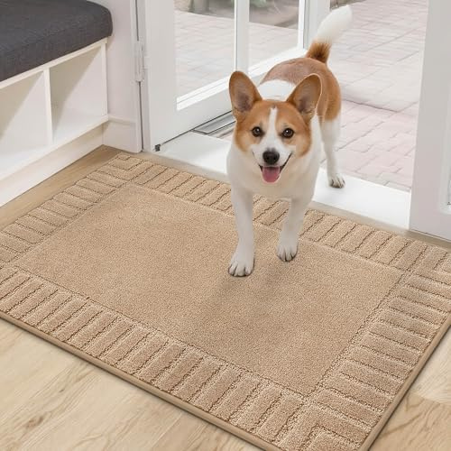 BEQHAUSE Fussmatte Innen, Waschbare und TPR rutschfeste, Beige, 60x90cm