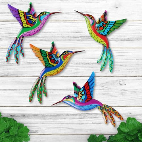 Metall Kolibri Wanddekoration Wandkunst Dekorationen Lebendige Ornament Kunst 3D Skulptur Hängend für Wohnzimmer Schlafzimmer Outdoor Garten Zaun Hof Terrasse Balkon, Geschenk für Familie Freunde (4