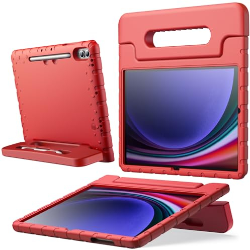 JETech Kids Case for Samsung Galaxy Tab S10 Plus/Tab S9 Plus 12.4-Inch with S Pen Holder, Shockproof Lightweight Tablet Cover with Handle Stand, Support S Pen Charging (Red)