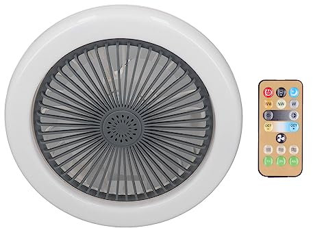 Ventilador de Techo Cerrado con Luz, Pequeño Ventilador de Techo con Control Remoto, Velocidad Ajustable, Portalámparas E27, para Balcón, Baño, Armario, Garaje, Restaurante