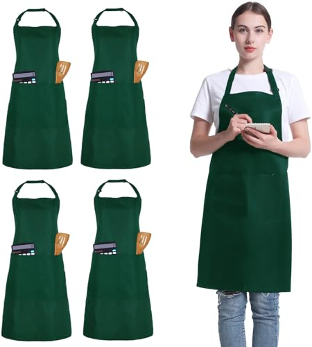 FunChaos 4 Delantal de Chef, Delantales Ajustables Unisex con 2 Bolsillos, Delantal Personalizado para Hombres y Mujeres para Cocina, Jardinería, Restaurante, Cafetería (Verde)
