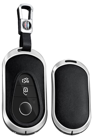 TECART Leder Autoschlüssel Hülle Cover Passt für Mercedes Benz C S Klasse W223 W206 EQS 450 500 580 E53 AMG S350L S500L Tragbar Smart Schutzhülle Schlüsselcover Zubehör 3 Taste A Silber Schwarz