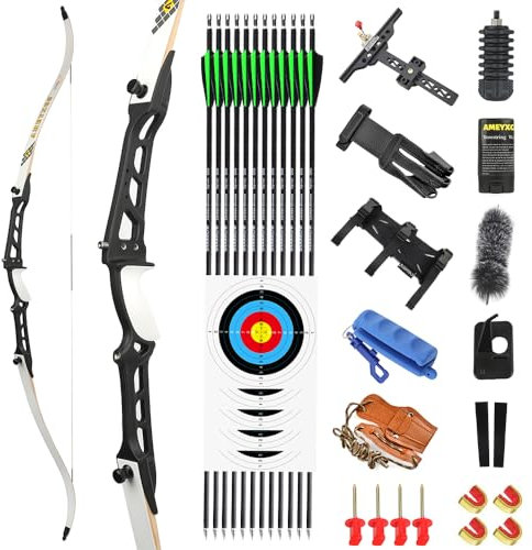 66 68 70 Takedown Recurve Bogen für Erwachsene & Jugendliche 14-40lbs Metall Riser Jagdbogen Langbogen Wettbewerb Sportlicher Bogen Rechtshänder (Schwarz-weiße gliedmaßen, 66-18lbs)